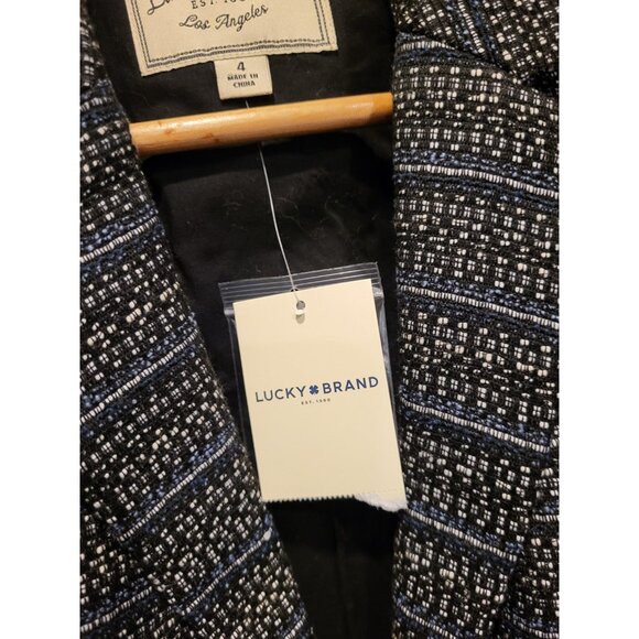 New Lucky Brand Black Blue Tweed 2 Button Lined Blazer Office Sz 4 - Picture 6 of 8
